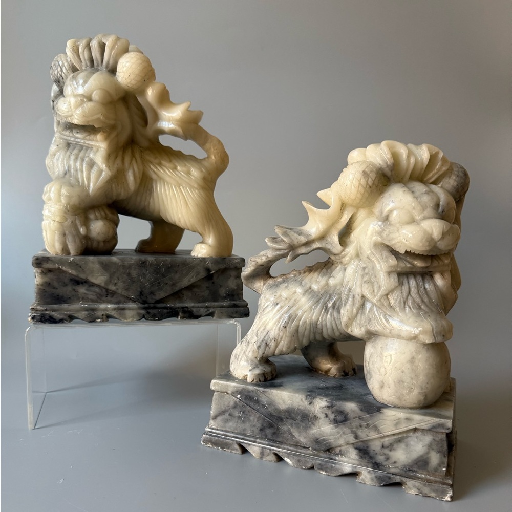 Antique Foo Lion Dog figures Chinese soapstone